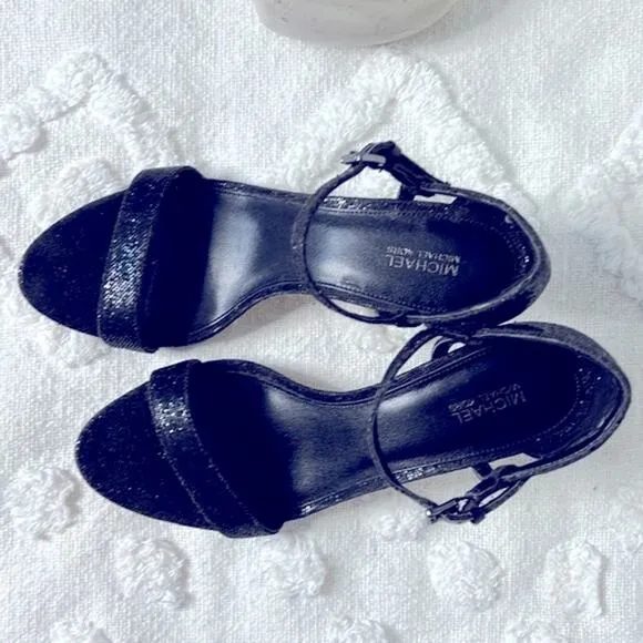 Michael Kors Black Glitter Strappy Kitten Heels size 9.5