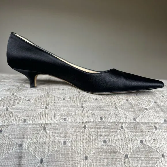 Michael Kors Black Satin Kitten Heel Pump Women 7 Pointed Toe Classic Minimalist
