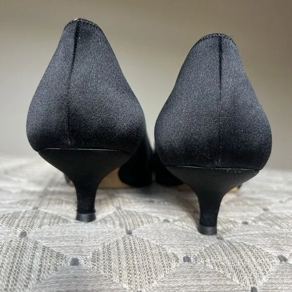 Michael Kors Black Satin Kitten Heel Pump Women 7 Pointed Toe Classic Minimalist