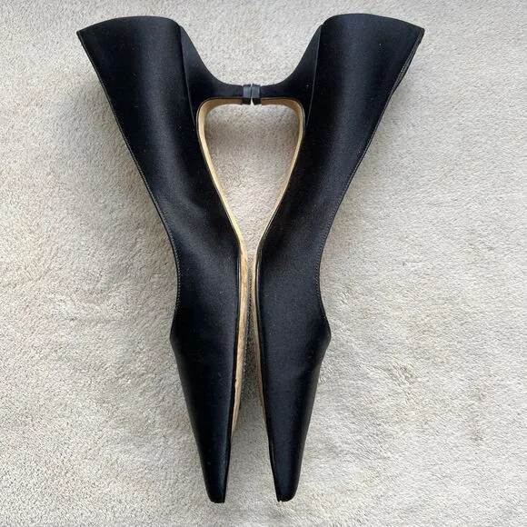 Michael Kors Black Satin Kitten Heel Pump Women 7 Pointed Toe Classic Minimalist