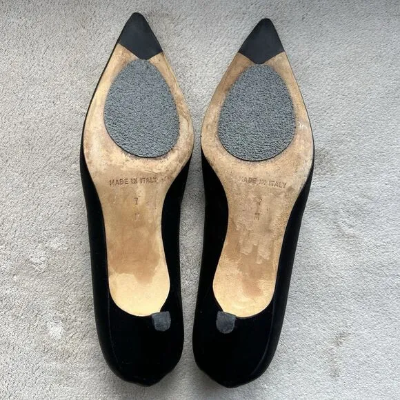 Michael Kors Black Satin Kitten Heel Pump Women 7 Pointed Toe Classic Minimalist