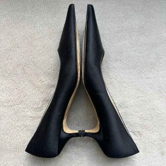 Michael Kors Black Satin Kitten Heel Pump Women 7 Pointed Toe Classic Minimalist
