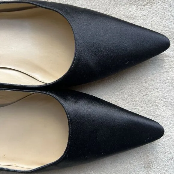Michael Kors Black Satin Kitten Heel Pump Women 7 Pointed Toe Classic Minimalist