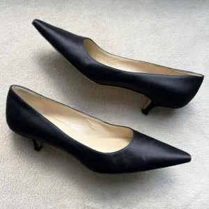 Michael Kors Black Satin Kitten Heel Pump Women 7 Pointed Toe Classic Minimalist
