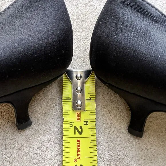 Michael Kors Black Satin Kitten Heel Pump Women 7 Pointed Toe Classic Minimalist