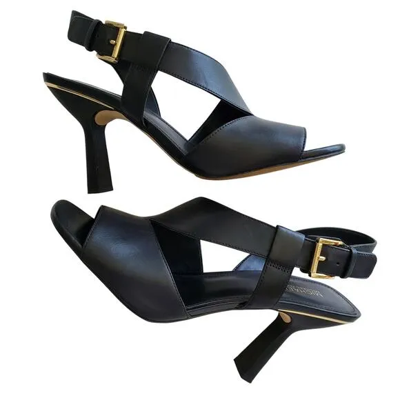 Michael Kors Cleo Black Leather Open Toe Slingback Sandals Size 8.5