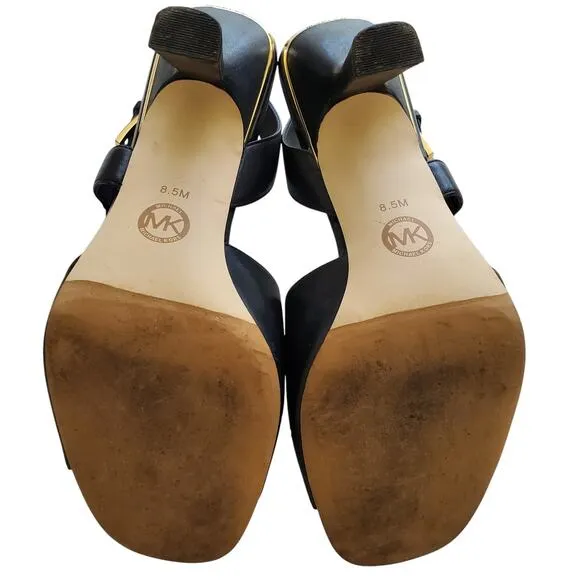 Michael Kors Cleo Black Leather Open Toe Slingback Sandals Size 8.5