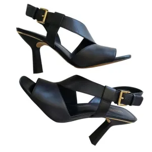 Michael Kors Cleo Black Leather Open Toe Slingback Sandals Size 8.5