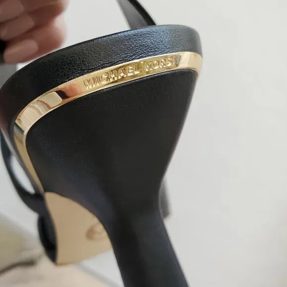 Michael Kors Cleo Black Leather Open Toe Slingback Sandals Size 8.5