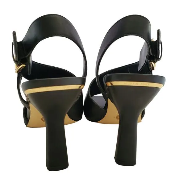 Michael Kors Cleo Black Leather Open Toe Slingback Sandals Size 8.5