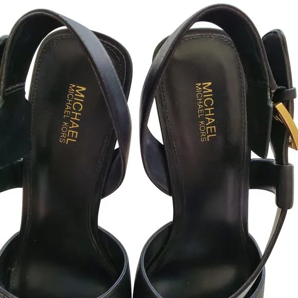 Michael Kors Cleo Black Leather Open Toe Slingback Sandals Size 8.5