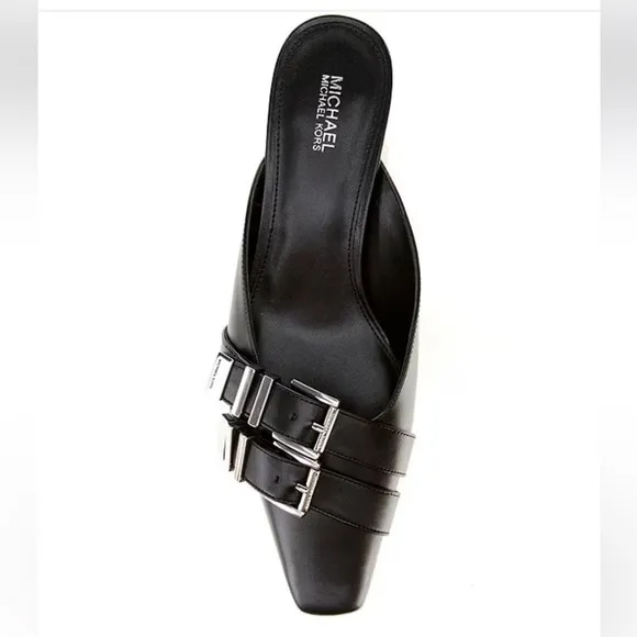 Michael Kors Darrington Leather Kitten Heel Buckled Mules