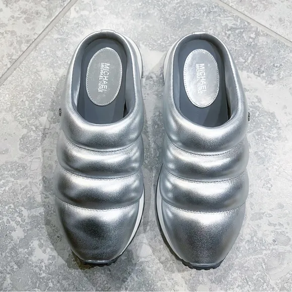 Michael Kors Epic Slip-On Sneakers/ Clogs, Quilted Silver Size 6.5 New in Box