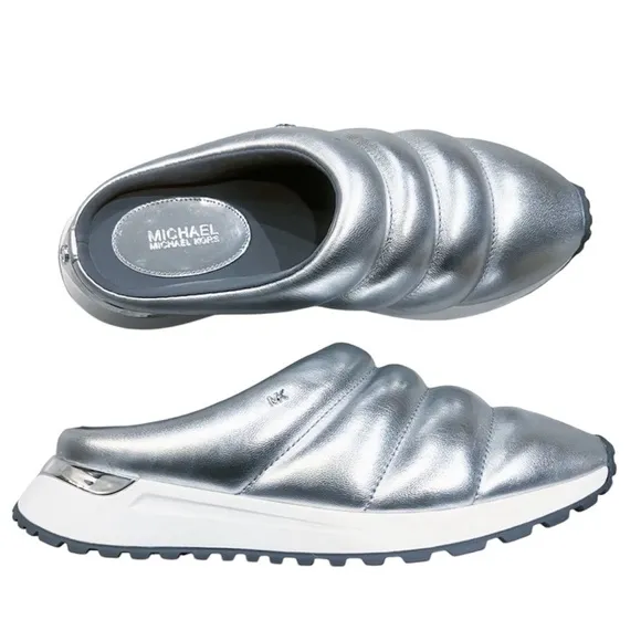 Michael Kors Epic Slip-On Sneakers/ Clogs, Quilted Silver Size 6.5 New in Box