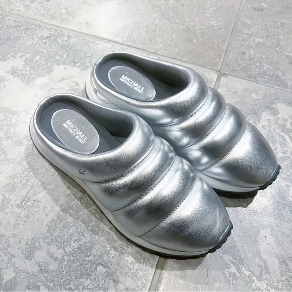 Michael Kors Epic Slip-On Sneakers/ Clogs, Quilted Silver Size 6.5 New in Box