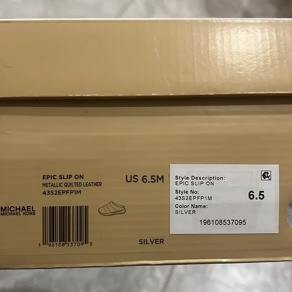 Michael Kors Epic Slip-On Sneakers/ Clogs, Quilted Silver Size 6.5 New in Box