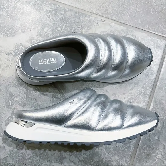 Michael Kors Epic Slip-On Sneakers/ Clogs, Quilted Silver Size 6.5 New in Box