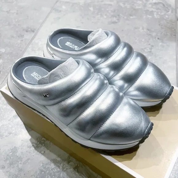Michael Kors Epic Slip-On Sneakers/ Clogs, Quilted Silver Size 6.5 New in Box