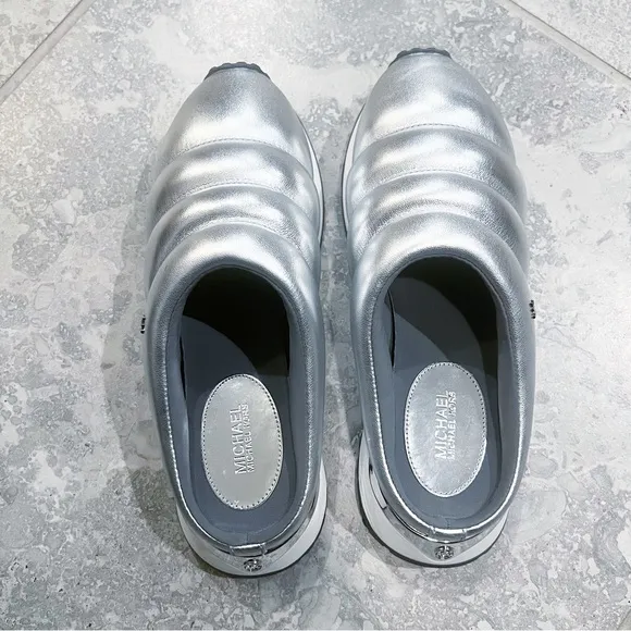 Michael Kors Epic Slip-On Sneakers/ Clogs, Quilted Silver Size 6.5 New in Box