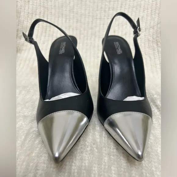 Michael Kors Kadence black leather cap toe slingback pump 4” heel Sz-8M.  J