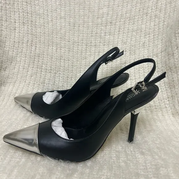 Michael Kors Kadence black leather cap toe slingback pump 4” heel Sz-8M.  J