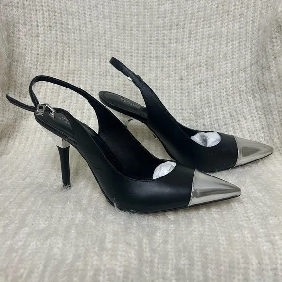 Michael Kors Kadence black leather cap toe slingback pump 4” heel Sz-8M.  J