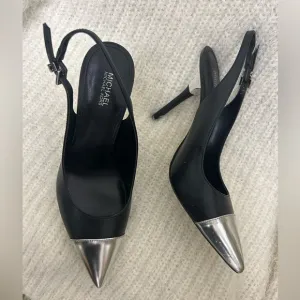 Michael Kors Kadence black leather cap toe slingback pump 4” heel Sz-8M.  J