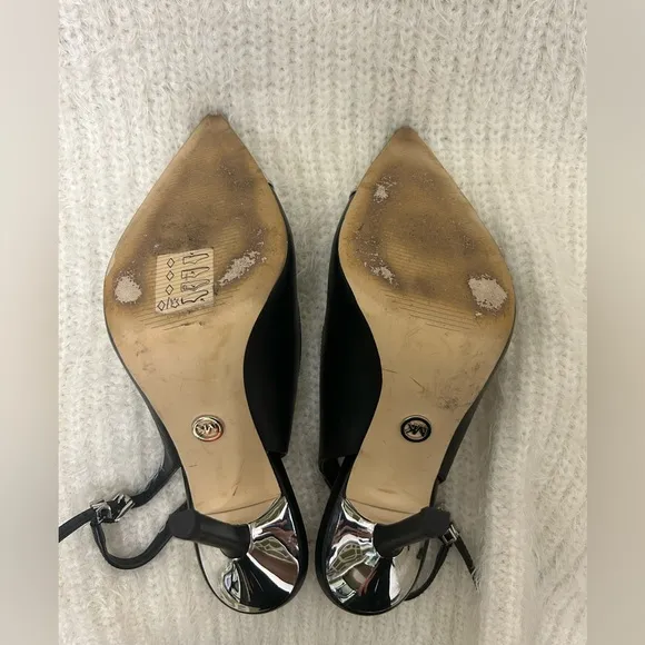 Michael Kors Kadence black leather cap toe slingback pump 4” heel Sz-8M.  J
