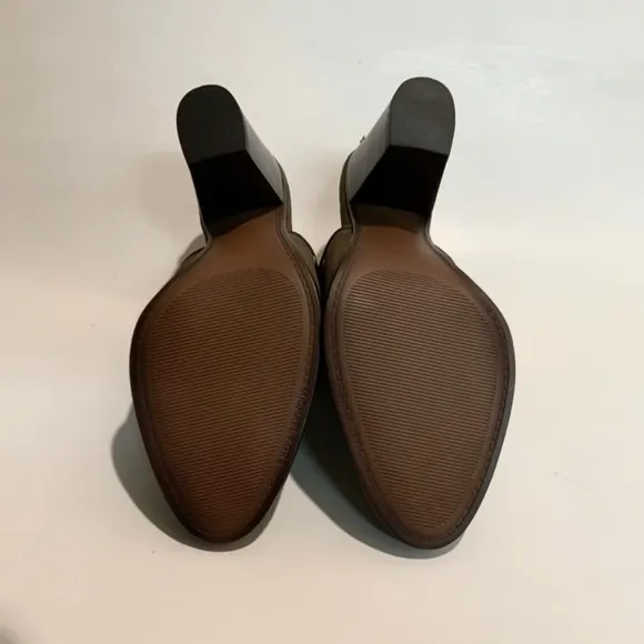 Michael Kors Louise Suede Mules Olive Studded Stacked Block Heel Slip On Clog
