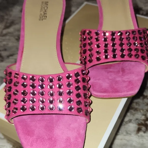 Michael Kors Pink Crystal Embellished Heels - Amal Kitten Sandal