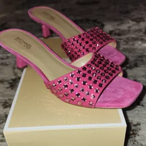 Michael Kors Pink Crystal Embellished Heels - Amal Kitten Sandal