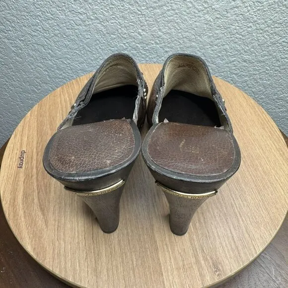 Michael Kors San Antonio Mules Brown Leather Tassel Heeled Womens Size 7