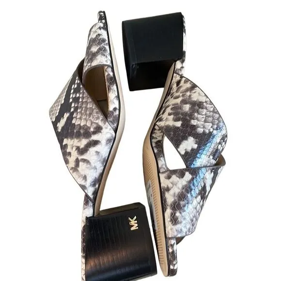 Michael Michael Kors Abbott Python Criss Cross Leather Mules Size 7.5