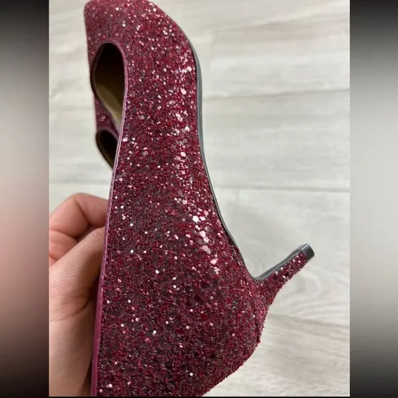 MICHAEL Michael Kors Red Glitter Pointed Toe Kitten Heels