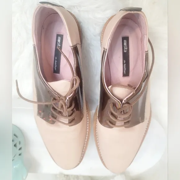 MIISTA METALLIC LEATHER PINK LACE-UP OXFORD WOMEN'S SIZE 37