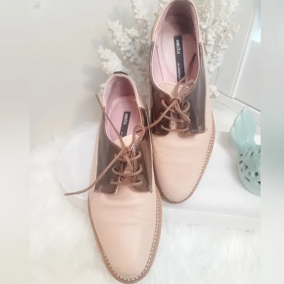 MIISTA METALLIC LEATHER PINK LACE-UP OXFORD WOMEN'S SIZE 37