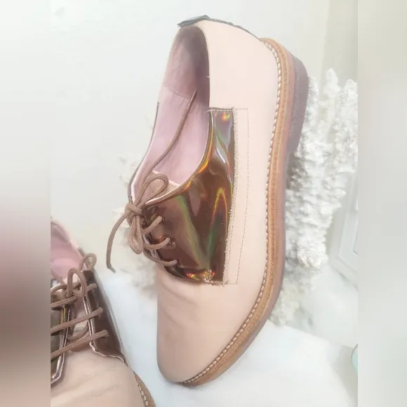 MIISTA METALLIC LEATHER PINK LACE-UP OXFORD WOMEN'S SIZE 37