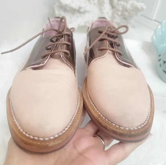 MIISTA METALLIC LEATHER PINK LACE-UP OXFORD WOMEN'S SIZE 37