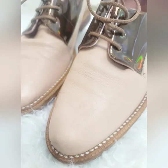 MIISTA METALLIC LEATHER PINK LACE-UP OXFORD WOMEN'S SIZE 37