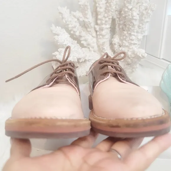 MIISTA METALLIC LEATHER PINK LACE-UP OXFORD WOMEN'S SIZE 37
