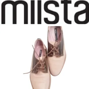 MIISTA METALLIC LEATHER PINK LACE-UP OXFORD WOMEN'S SIZE 37