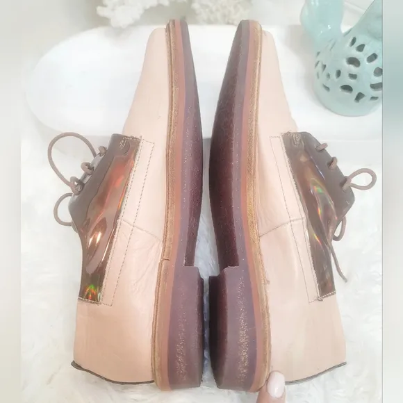 MIISTA METALLIC LEATHER PINK LACE-UP OXFORD WOMEN'S SIZE 37