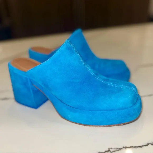 MIISTA Nicola Blue Suede Mules, Size 38