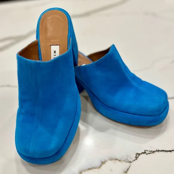 MIISTA Nicola Blue Suede Mules, Size 38