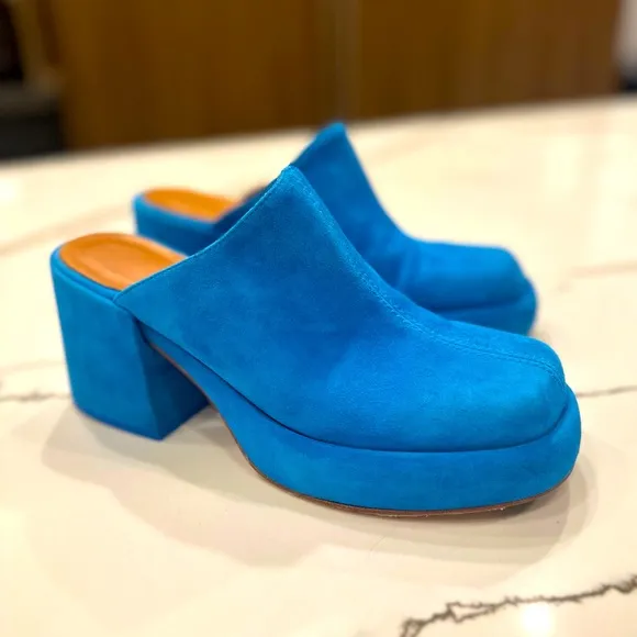 MIISTA Nicola Blue Suede Mules, Size 38