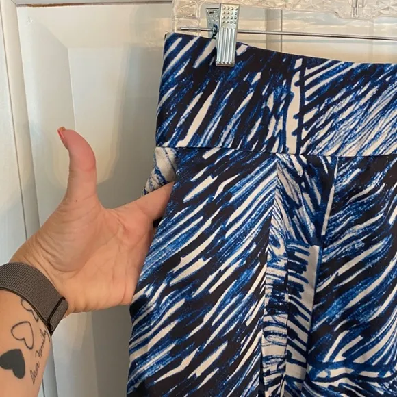 Milly Scribble Print full a-line  Midi Culotte Skirt Blue-White 33411
