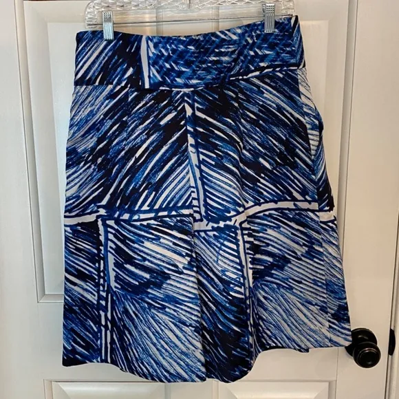 Milly Scribble Print full a-line  Midi Culotte Skirt Blue-White 33411
