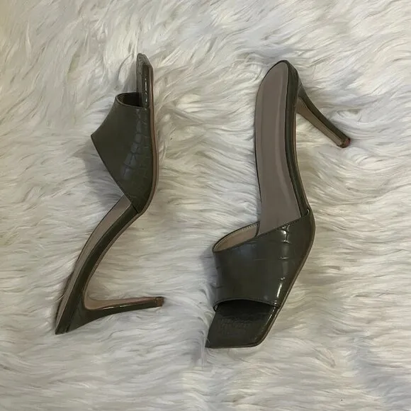 Missguided Green Square Toe Mid Heel Mules