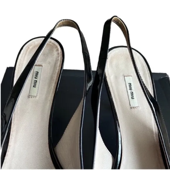 Miu Miu Black Patent Leather Slingback Heels Size 39.5