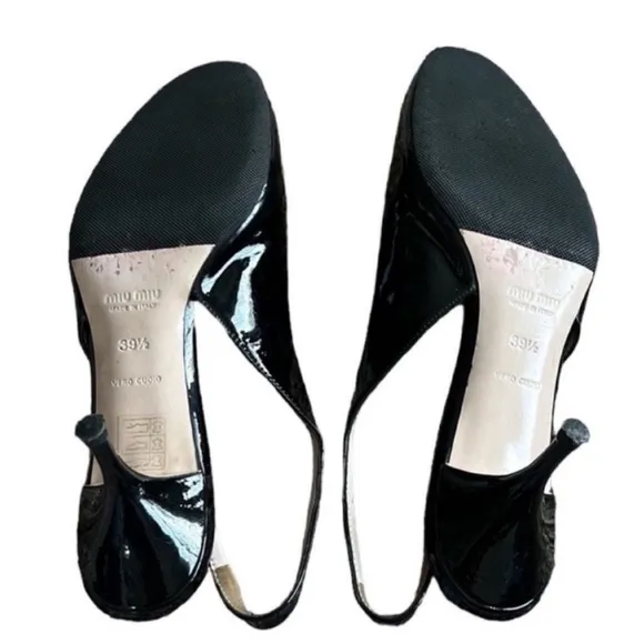 Miu Miu Black Patent Leather Slingback Heels Size 39.5